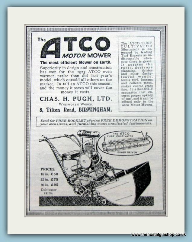 Atco Motor Mowers. Set of 2 Original Adverts 1920s (ref AD4631)