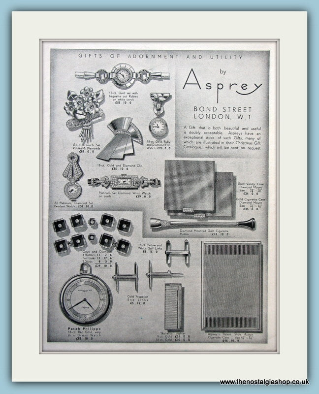 Asprey Watches and Time Pieces. Original Advert 1938 (ref AD6123)