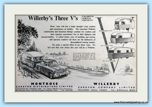 Willerby's Vagabond, Veritas, Viscount Caravans Original Advert 1956 (ref AD6328)