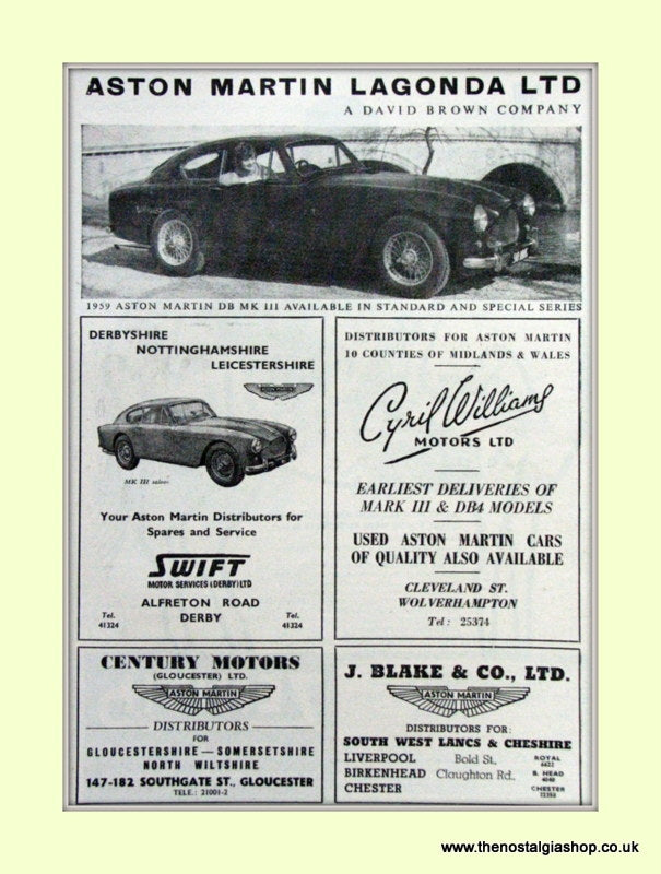 Lagonda & Aston Martin Original Advert 1959 (ref AD6719)