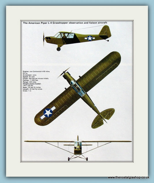 American Piper L-4 Grasshopper Observation Aircraft. Print (ref PR542)