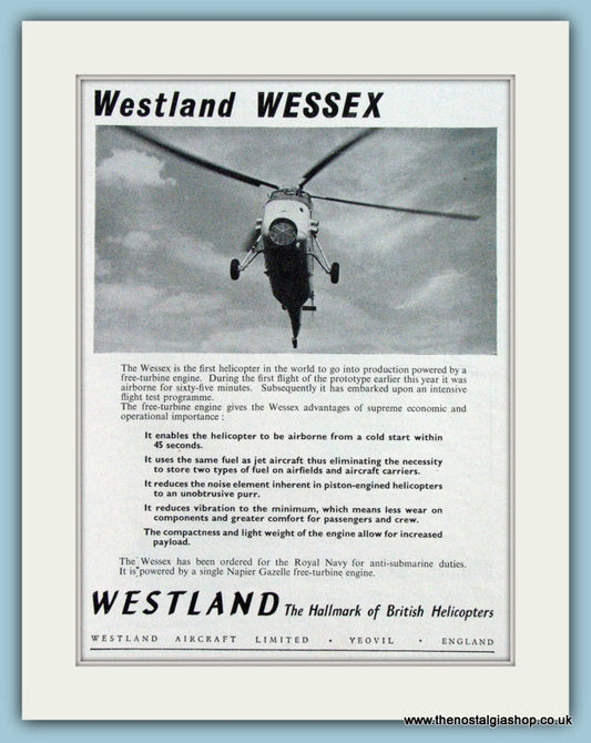 Westland Wessex Helicopter Original Advert 1957 (ref AD4277)