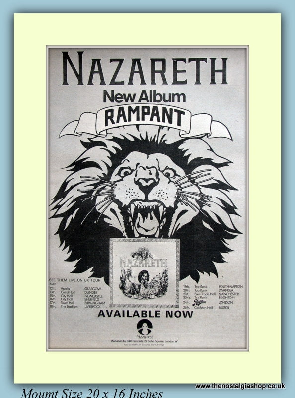 Nazareth Rampant 1974 Original Advert (ref AD9118)