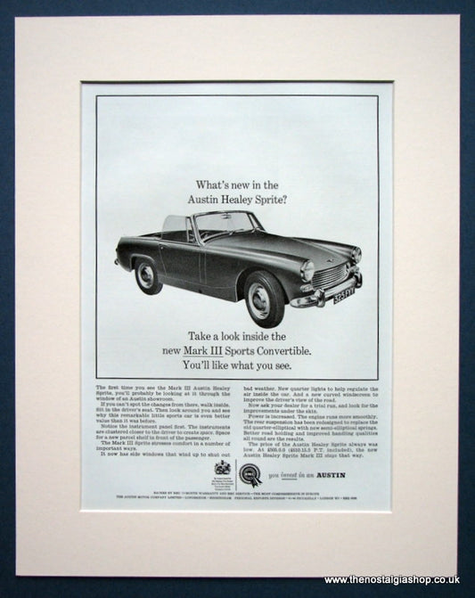 Austin Healey Sprite Mk III. Original advert 1964 (ref AD1383)