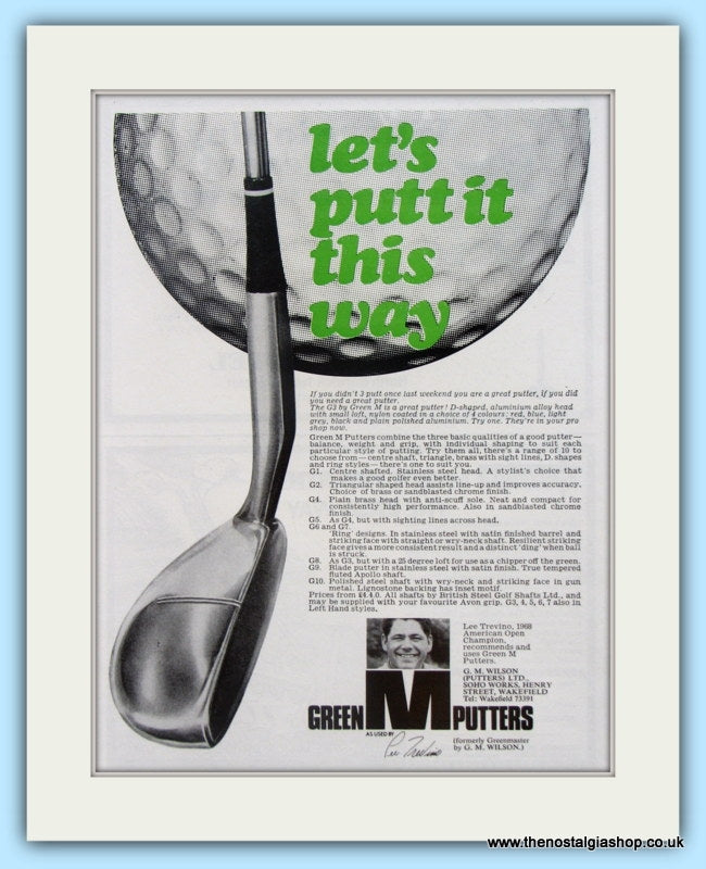 Green M Putters. Set of 3 Original Adverts 1969 (ref AD4990)