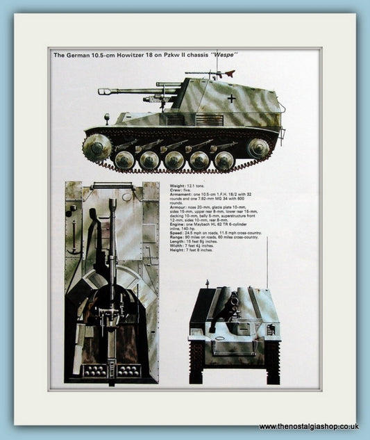German 10.5cm Howitzer 18 on Pzkw II Chassis "Wespe" Print (ref PR458)