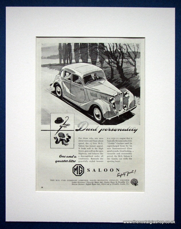 MG Saloon 1250cc. Original advert 1952 (ref AD1357)