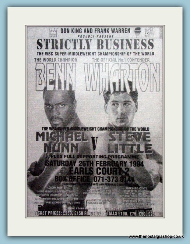 Nigel Benn v Henry Wharton 1994 Original Advert (ref AD4413)