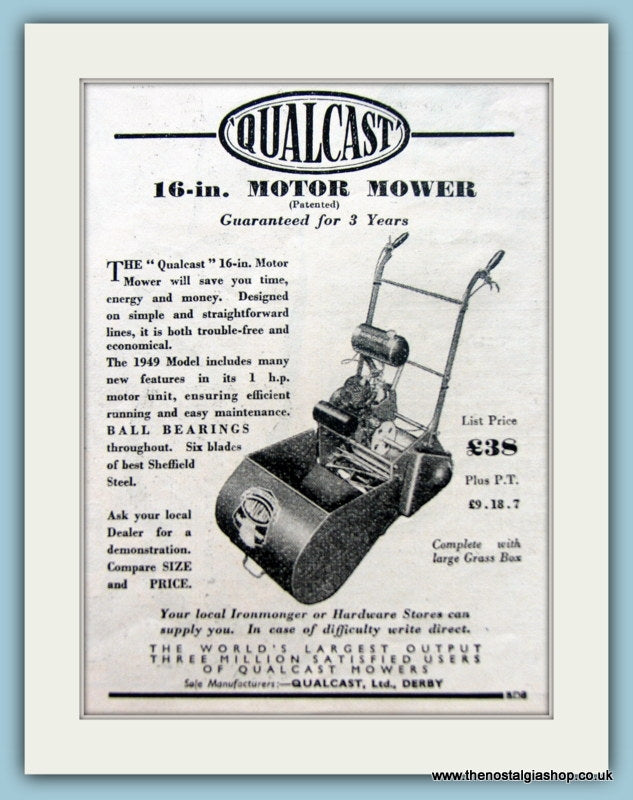 Qualcast 16" Motor Mower. Original Advert 1949 (ref AD4626)