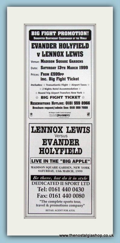 Lennox Lewis v Evander Holyfield. Set of 3 Adverts 1999 (ref AD4399)