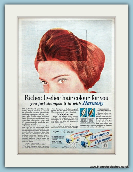 Harmony Shampoo Hair Colorant Original Advert 1960 (ref AD3619)
