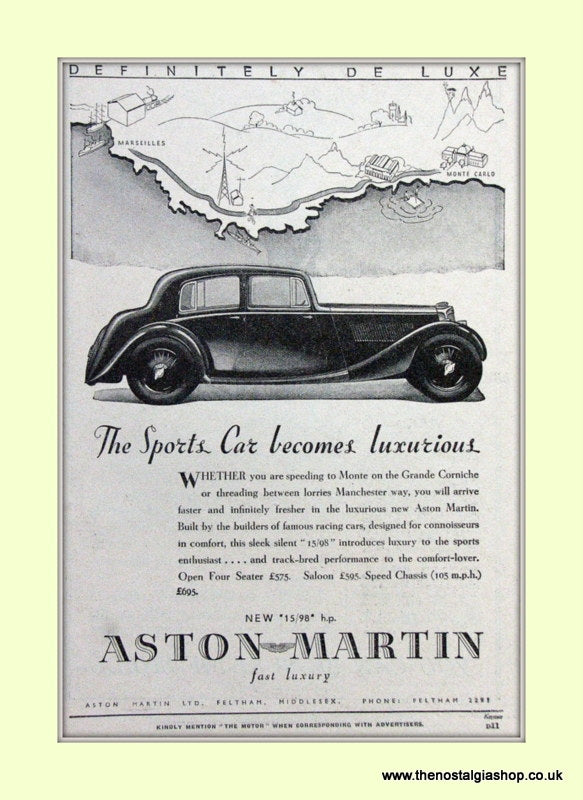 Aston Martin The Sports Car Original Advert 1937 (ref AD6728)