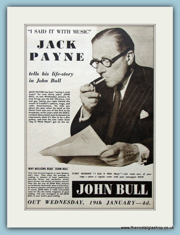 John Bull Magazine Jack Payne 1955 Original Advert (ref AD4534)