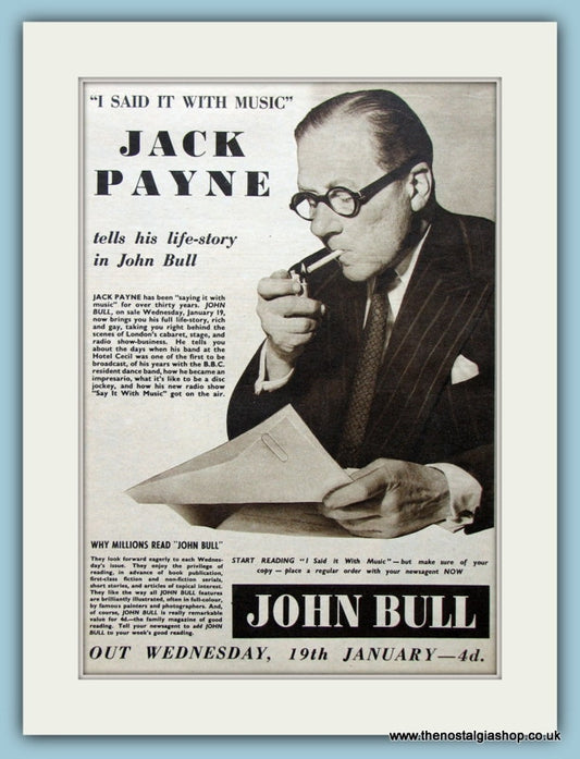 John Bull Magazine Jack Payne 1955 Original Advert (ref AD4534)