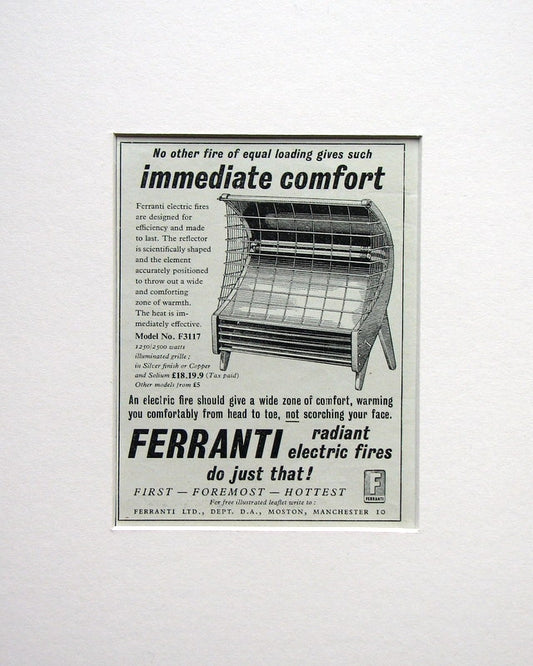 Ferranti Radiant Electric Fires. Original advert 1953 (ref Ad1552)