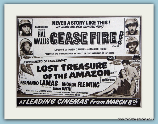 Cease Fire & Lost Treasure Of The Amazon, 1954 Original Advert (ref AD3248)
