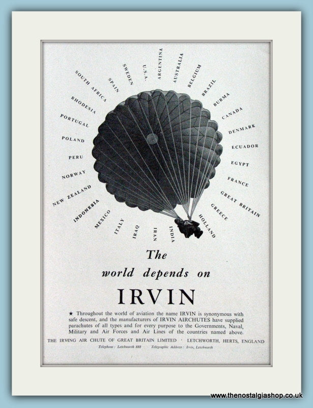Irvin Airchutes Original Advert 1952 (ref AD4274)