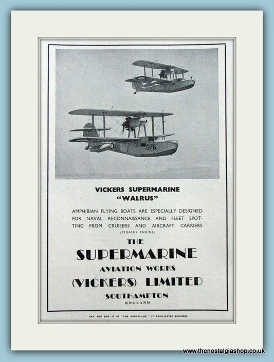 Vickers Supermarine Walrus. Original Advert 1937 (ref AD4212)
