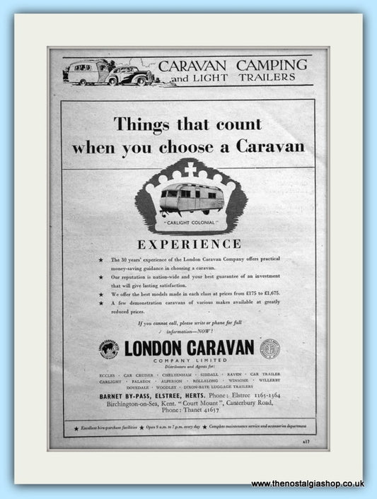 London Caravan Carlight Colonial Original Advert 1953 (ref AD6360)