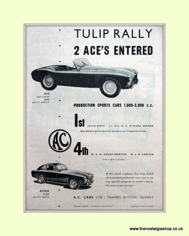 AC Cars in Tulip Rally, 1955 Original Advert (ref AD6608)