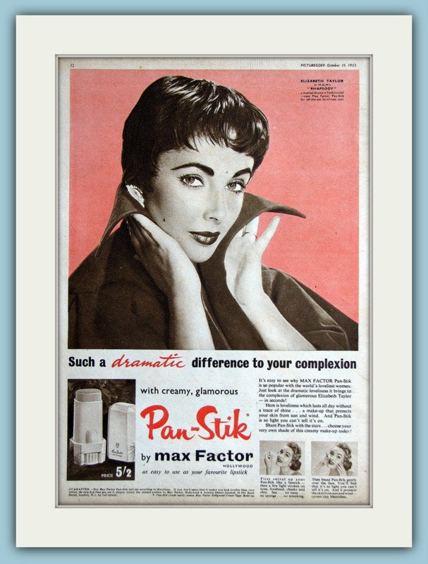 Max Factor Pan-Stick  Featuring Elizabeth Taylor Original Advert 1955 (ref AD3709)