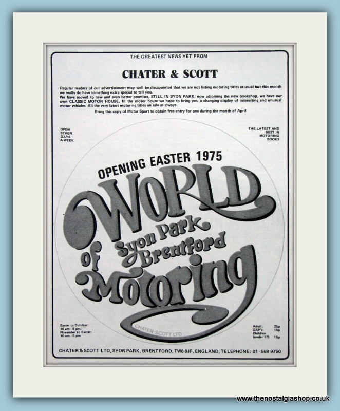 World Of Motoring, Syon Park 1975. Original Advert (ref AD2048)