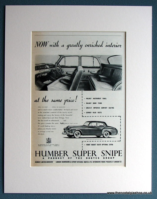 Humber Super Snipe 1954 Original Advert (ref AD1716)