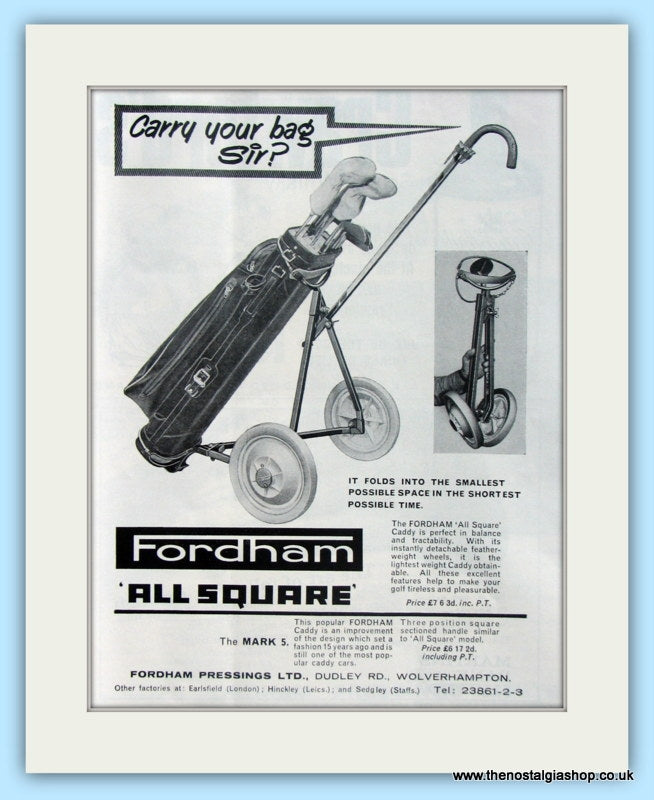 Fordham All Square Golf Trolley. Original Advert 1966 (ref AD4760)