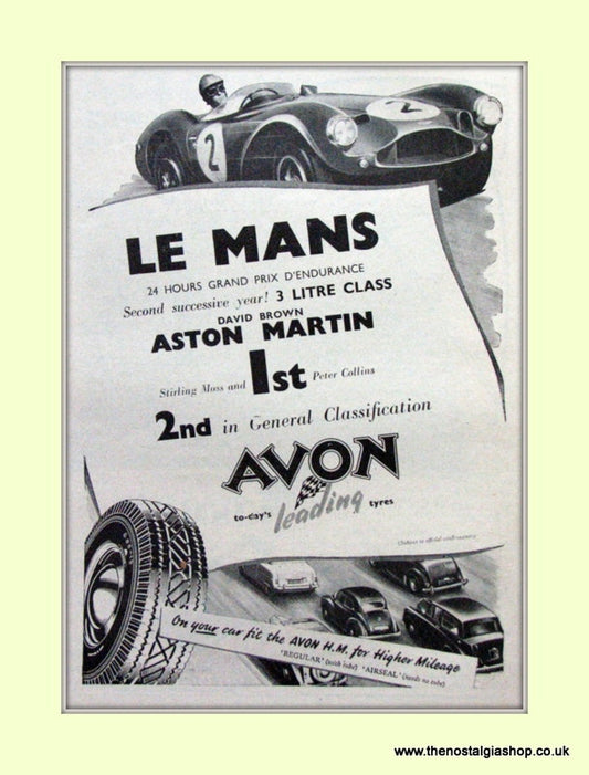 Aston Martin Avon Tyres Stirling Moss Original Advert 1956 (ref AD6762)