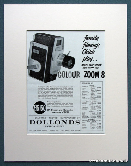 Dollonds Camera Shops. Colour Zoom 8. Original advert 1964 (ref AD1055)