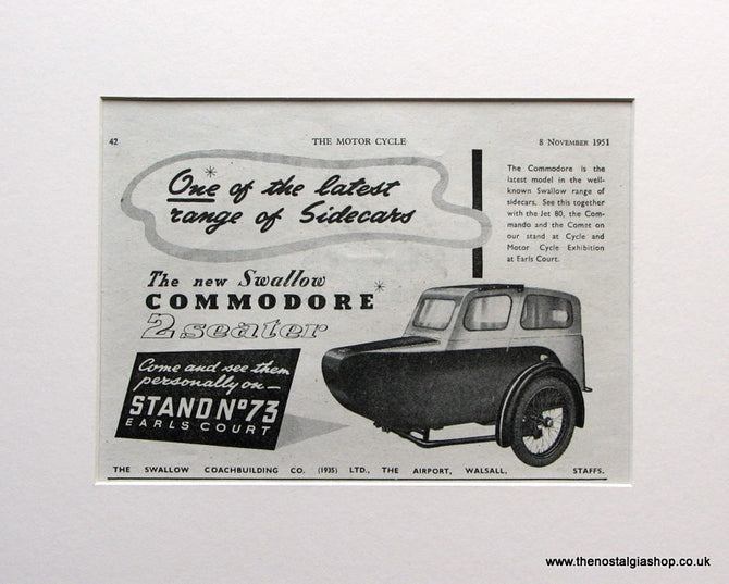 Commodore Sidecar 1951 Original Advert (ref AD1586)