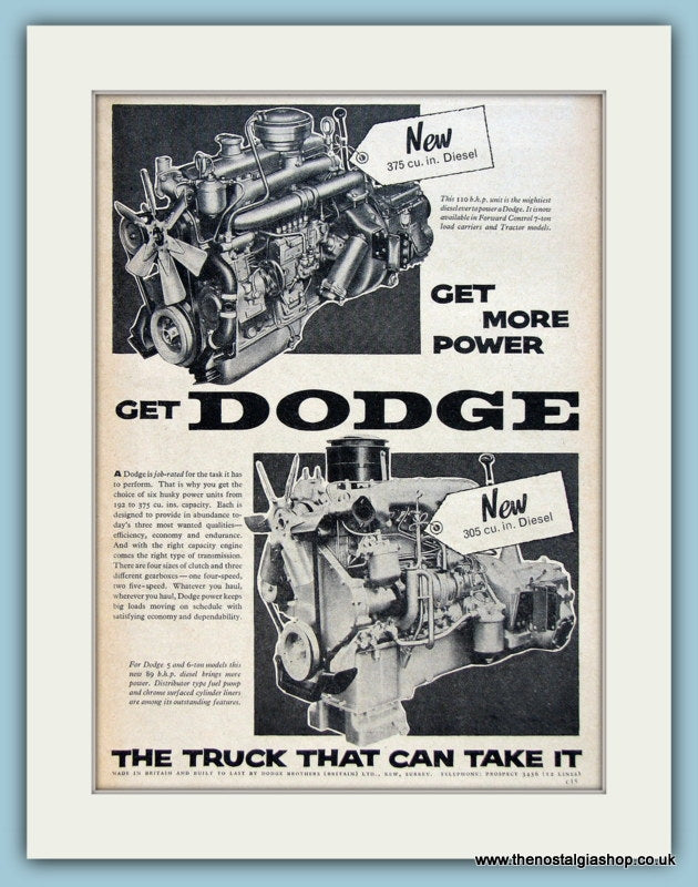 Dodge 5 & 6 Ton Engines Original Advert 1960 (ref AD2958)