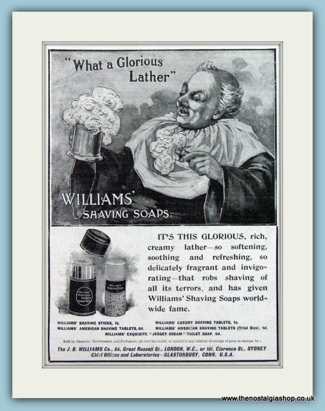 Williams' Shaving Soap. Original Advert 1899 (ref AD6018)