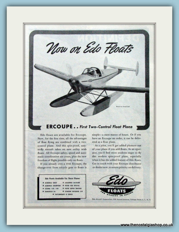 The Edo Float Plane Original Advert 1946 (ref AD4224)