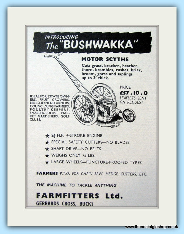 Bushwakka Motor Scythe. Original Advert 1960 (ref AD4652)