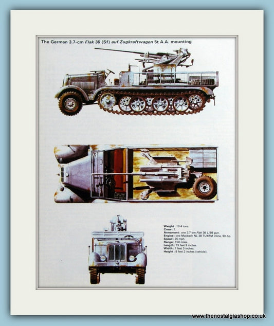 German 3.7-cm Flak 36 (sf) Auf Zugkraftwagen 5t A.A. Mounting. Print (ref PR434)