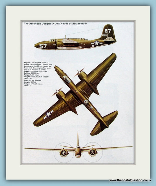 American Douglas A-20G Havoc Attack Bomber. Print (ref PR550)