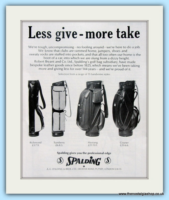 Spalding Golf Bags. Original Advert 1969 (ref AD4973)