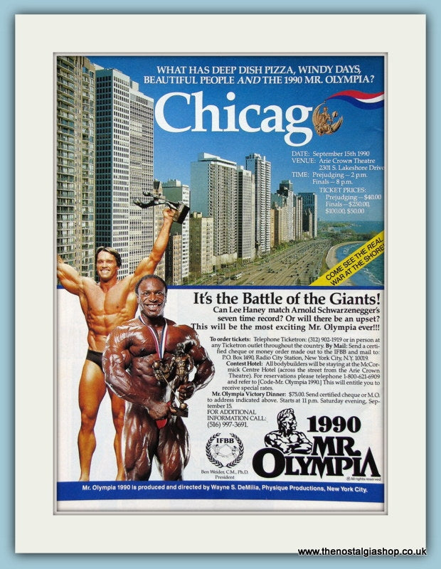 Mr Olympia Featuring Lee Haney and Arnold Schwarzenegger Original Advert 1990 (ref AD3928)