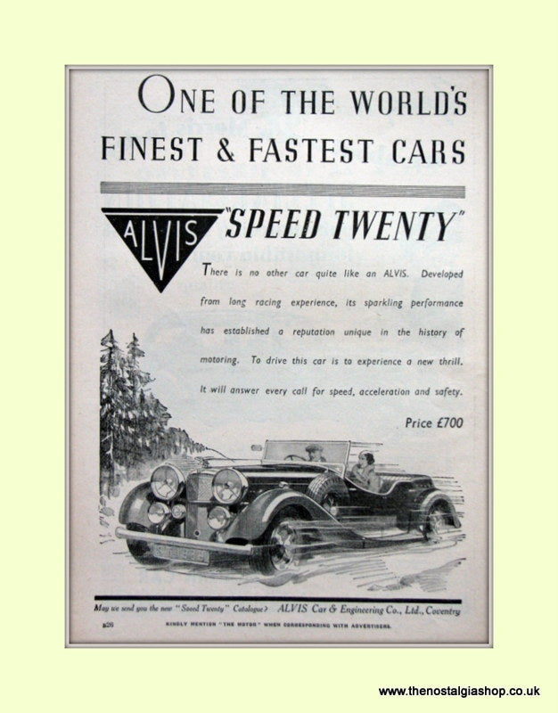 Alvis Speed Twenty 1936 Original Advert (ref AD6620)