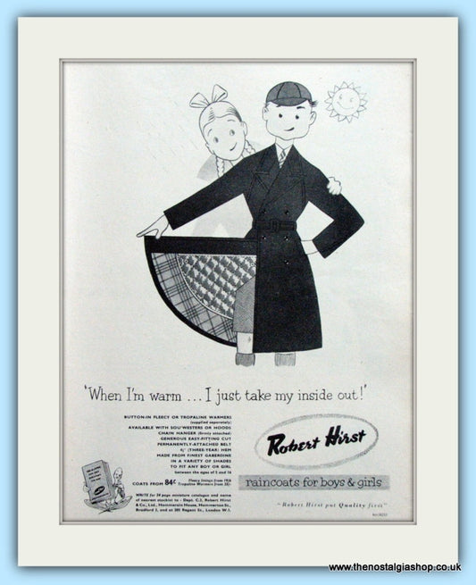 Robert Hirst Raincoats For Boys & Girls Original Advert 1955 (ref AD4774)