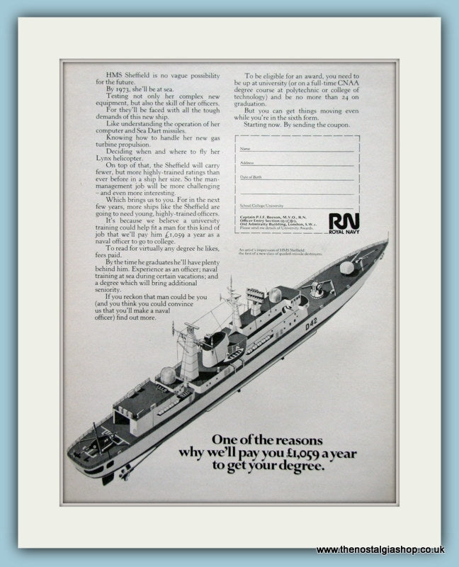 Royal Navy. HMS Sheffield. Original Advert 1971 (ref AD6081)