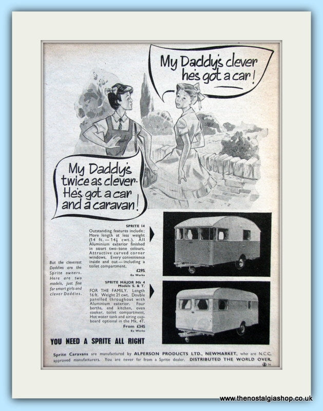 Sprite 14 & Sprite Major Mk 4 Caravans Original Advert 1956 (ref AD6353)