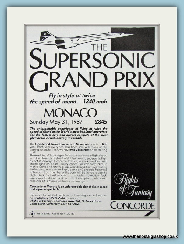 Monaco Grand Prix Fly Concorde 1987. Original Advert (ref AD2038)