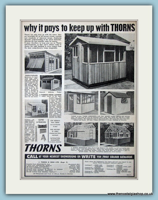 Thorns Garages Workshops Greenhouses Original Advert 1964 (ref AD4675)