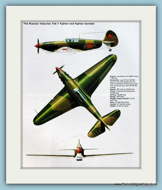 Russian Yakovlev Yak-1 Fighter & Bomber Aircraft. Print (ref PR579)