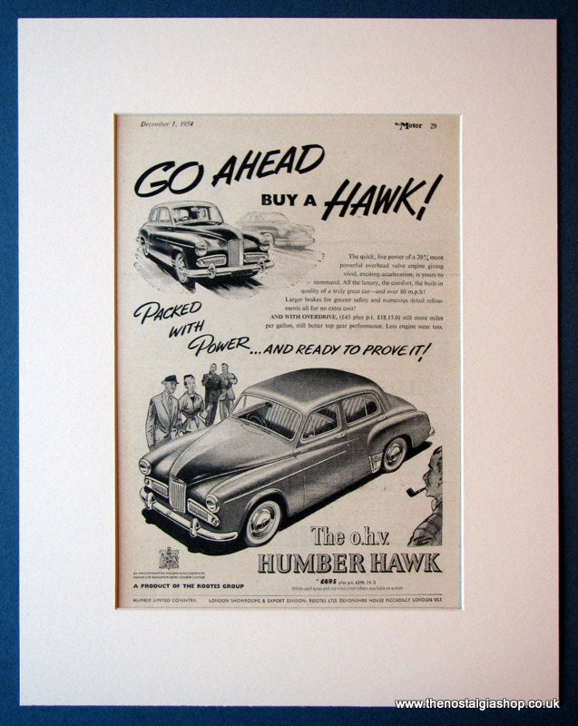 Humber Hawk. Original advert 1954 (ref AD1130)