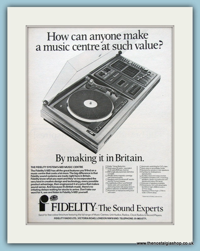 Fidelity Music Centre Original Advert 1978 (ref AD3862)