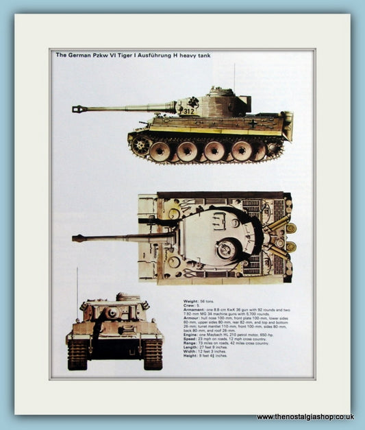 German Pzkw VI Tiger I Ausfuhrung H Heavy Tank. Print (ref PR435)