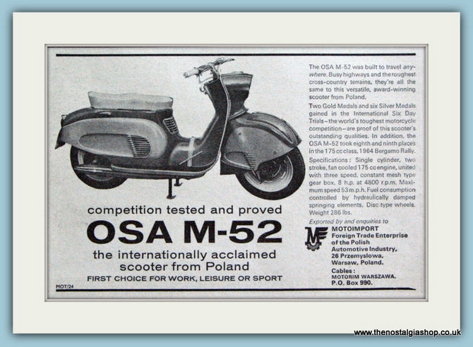 OSA M-52 Scooter From Poland 1964 Original Advert (ref AD4662)